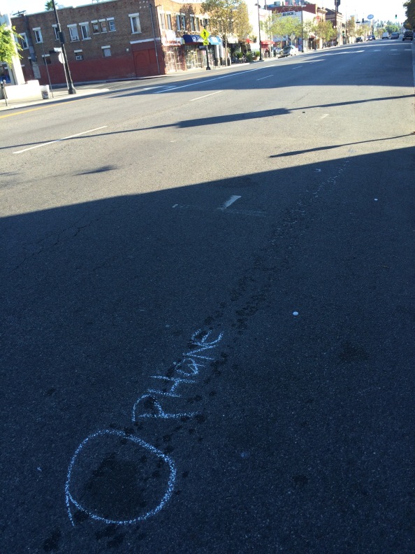 Blood stains and the location where Yolanda's phone landed on Figueroa the morning after.